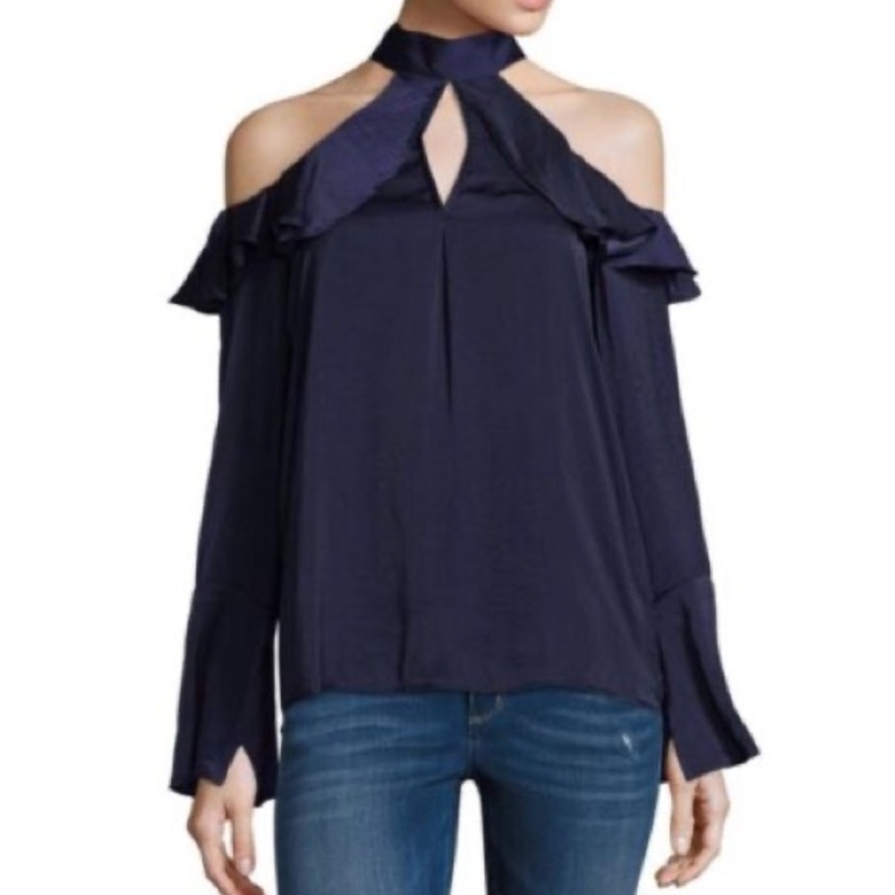 Belle & Sky Navy Cold Shoulder top